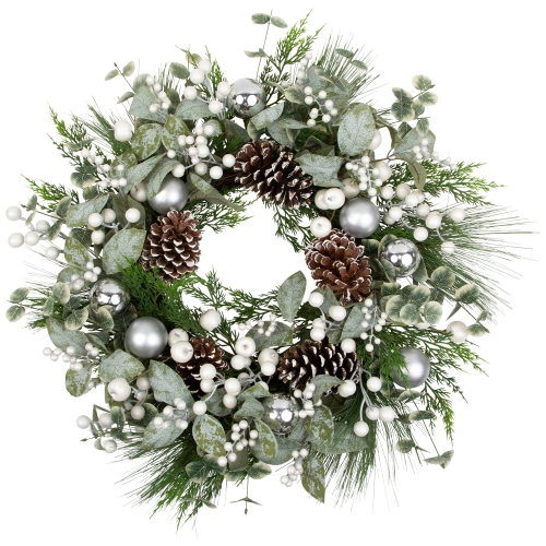 Mixed Pine with Pinecones and Ornaments Artificial Christmas Wreath - 28" - Unlit