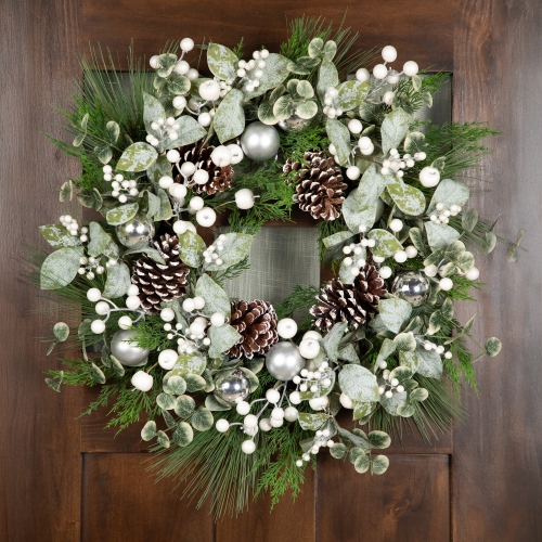 Mixed Pine with Pinecones and Ornaments Artificial Christmas Wreath - 28" - Unlit