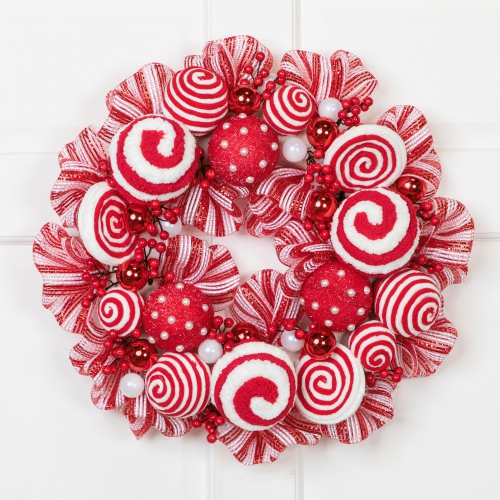Peppermint and Berries Christmas Wreath - 20" - Unlit