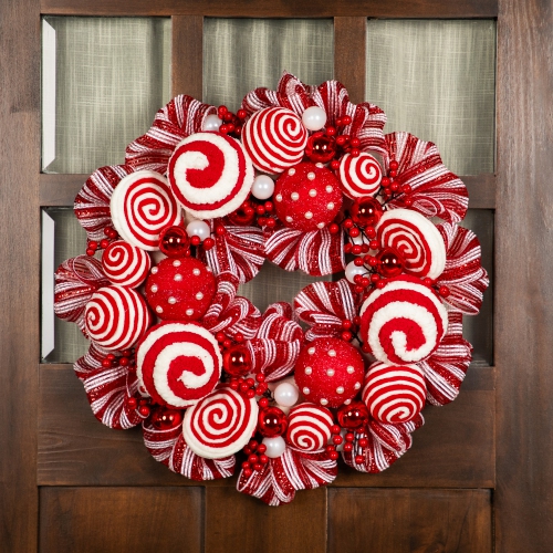 Peppermint and Berries Christmas Wreath - 20" - Unlit