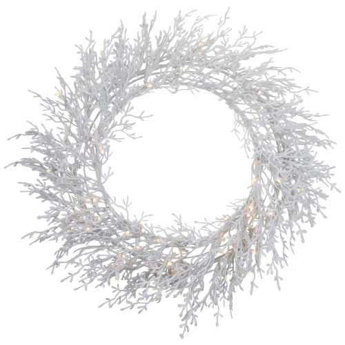 Pre-Lit Flocked Twig Artificial Christmas Wreath - 30" - LED Warm White Lights