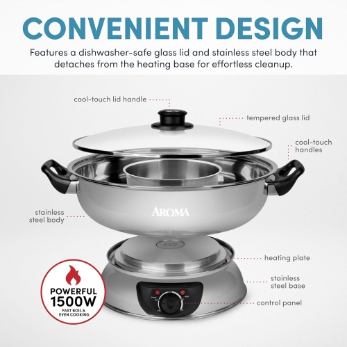 Chauffe-tout à deux compartiments en acier inoxydable ASP-600 d'Aroma Housewares, 5 pintes