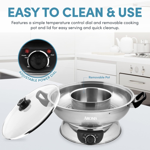 Chauffe-tout à deux compartiments en acier inoxydable ASP-600 d'Aroma Housewares, 5 pintes