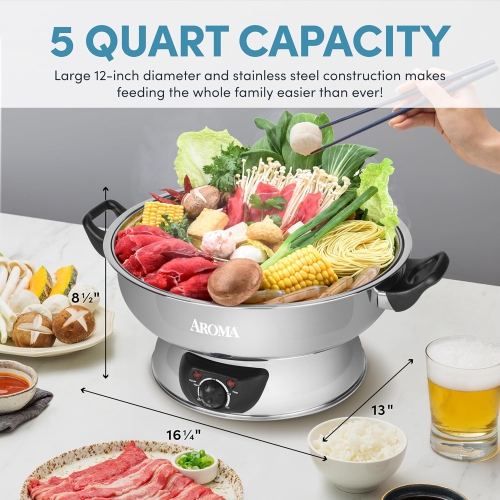 Chauffe-tout à deux compartiments en acier inoxydable ASP-600 d'Aroma Housewares, 5 pintes