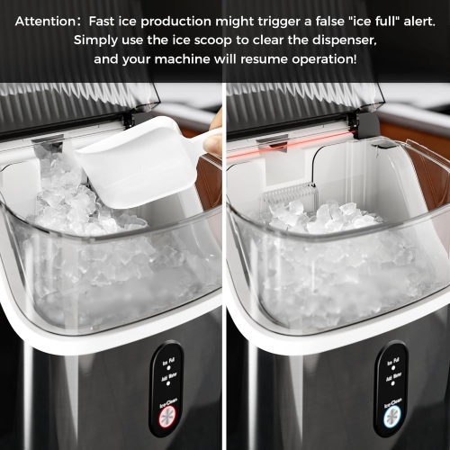 Kismile Nugget Ice Makers Countertop, 35lbs/Day, Ice Maker Machine with Self-Cleaning, Sonic Ice Makers Countertop for Home & Kitchen - Stainless