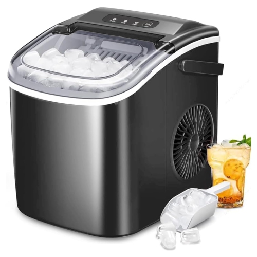 Kismile Ice Makers Countertop, 26Lbs/24H,9 Bullet Ice Ready in 7 Mins, Self-Cleaning Ice Maker with Ice Scoop and Basket for Home Office Kitchen -