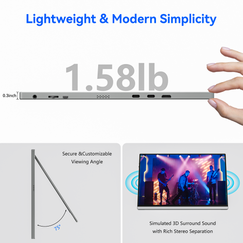 Zachvo 16 Inch Portable Monitor for Laptop, 1920x1200P FHD IPS 16:10 External Screen, 100% sRGB Aluminum Stand, USB-C/Mini HDMI, Compatible with PC,