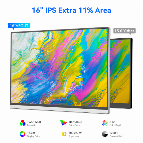 Zachvo 16 Inch Portable Monitor for Laptop, 1920x1200P FHD IPS 16:10 External Screen, 100% sRGB Aluminum Stand, USB-C/Mini HDMI, Compatible with PC,
