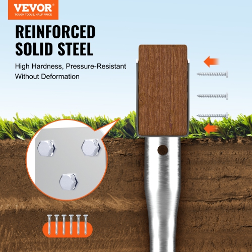 VEVOR No Dig Ground Anchor, 4 Pack 3.94 x 2.76 x 27.56 in DIY Screw in Post Stake, Includes 6 Lag Bolts & a Rebar, U-Shape Heavy Duty Steel Post