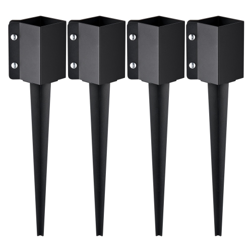 VEVOR Fence Post Anchor Ground Spike, 4 Pack 24 x 4 x 4 Inches Outer Diameter, Metal Black Powder Coated Post Stake Ground, for Deck Garden Railing
