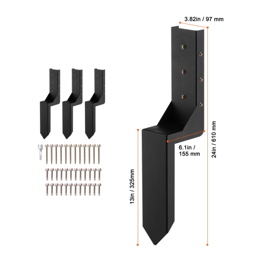 VEVOR Fence Post Anchor Repair Kit, 4 Pack Inner Diameter 3.5 x3.5 Inches Heavy Duty Steel Fence Post Support Stakes, Anchor Ground Spike for Repair