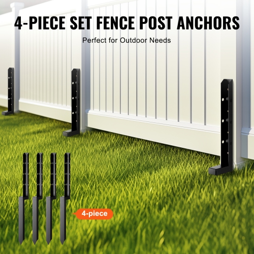 VEVOR Fence Post Anchor Repair Kit, 4 Pack Inner Diameter 2 x2 Inches Heavy Duty Steel Fence Post Support Stakes, Anchor Ground Spike for Repair