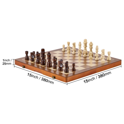 VEVOR 15 inch 2-IN-1 Magnetic Wooden Chess Set, Chess Checkers Game Set, Folding Chess Board Games for Adults Kids, 2 Queens Portable Travel Gift