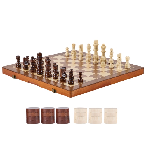 VEVOR 15 inch 2-IN-1 Magnetic Wooden Chess Set, Chess Checkers Game Set, Folding Chess Board Games for Adults Kids, 2 Queens Portable Travel Gift
