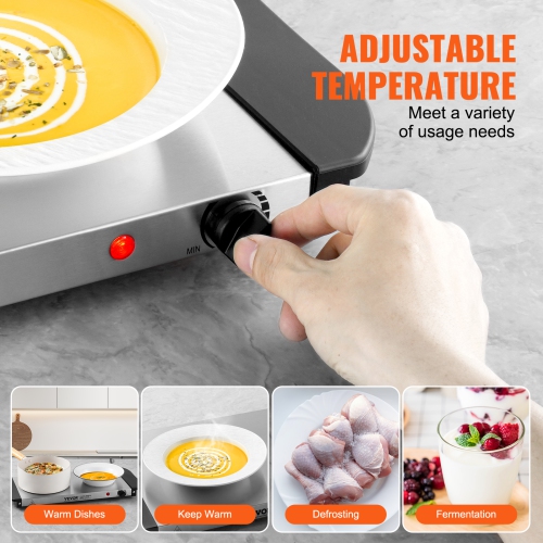 VEVOR Electric Warming Tray, Food Warming Trays, Warming Trays with Adjustable Temperature Control, Portable Stainless Steel Food Warmer, Hot Plate