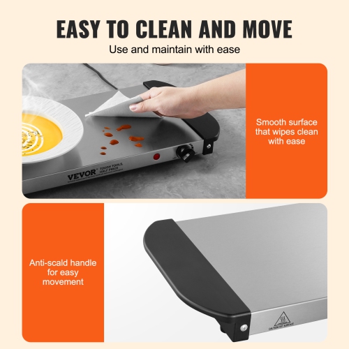 VEVOR Electric Warming Tray, Food Warming Trays, Warming Trays with Adjustable Temperature Control, Portable Stainless Steel Food Warmer, Hot Plate