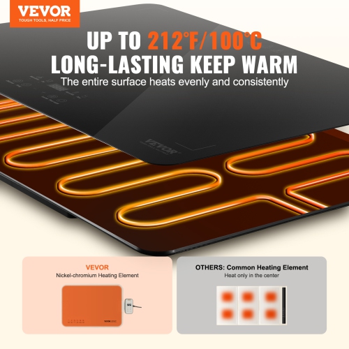 VEVOR Electric Warming Tray, Food Warming Trays for Buffet, Warming Trays with Adjustable Temperature Control, Portable Tempered Glass Food Warmer,