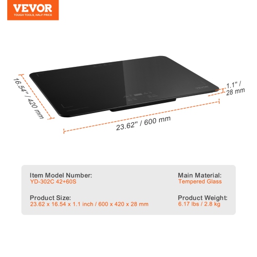 VEVOR Electric Warming Tray, Food Warming Trays for Buffet, Warming Trays with Adjustable Temperature Control, Portable Tempered Glass Food Warmer,