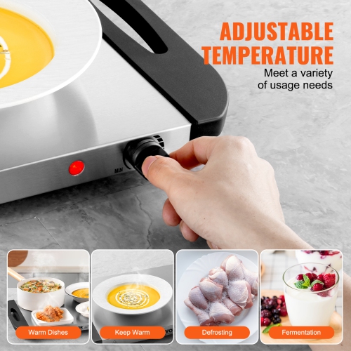 VEVOR Electric Warming Tray, Food Warming Trays for Buffet, Warming Trays with Adjustable Temperature Control, Portable Stainless Steel Food Warmer,
