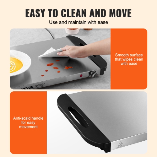 VEVOR Electric Warming Tray, Food Warming Trays for Buffet, Warming Trays with Adjustable Temperature Control, Portable Stainless Steel Food Warmer,