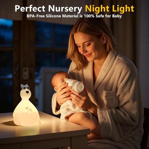Kangaroo Night Light for Kids' Room Lamp, Cute Silicone Nursery Night Light,Silicone Squishy Light-Up Kangaroo,Bedside Touch Lamp for Breastfeeding