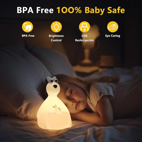 Kangaroo Night Light for Kids' Room Lamp, Cute Silicone Nursery Night Light,Silicone Squishy Light-Up Kangaroo,Bedside Touch Lamp for Breastfeeding