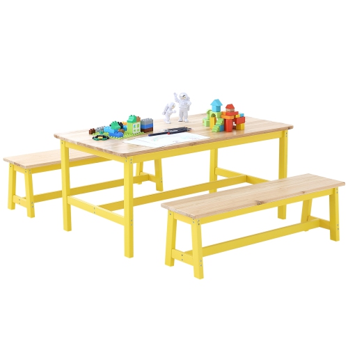 Ensemble avec table et banc pour enfants VEVOR, ensemble de 3 tables et chaises pour tout-petits, table d'activités en bois pour l'art, le bricolage,