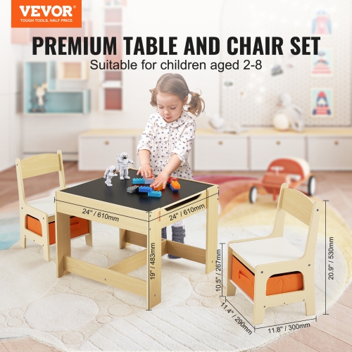 Ensemble avec table et chaises pour enfants VEVOR, table d'activités en bois avec espace de rangement et boîtes, table de jeu pour enfants pour les