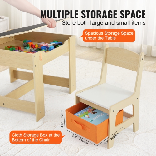 Ensemble avec table et chaises pour enfants VEVOR, table d'activités en bois avec espace de rangement et boîtes, table de jeu pour enfants pour les