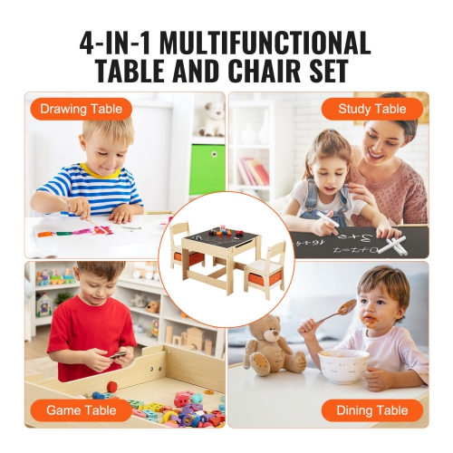 Ensemble avec table et chaises pour enfants VEVOR, table d'activités en bois avec espace de rangement et boîtes, table de jeu pour enfants pour les