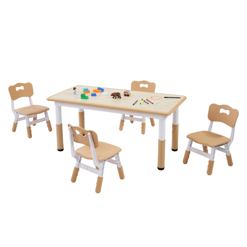 VEVOR Kids Table and 4 Chairs Set, Height Adjustable Toddler Table and Chair Set, Graffiti Desktop, Children Multi-Activity Table for Art, Craft,