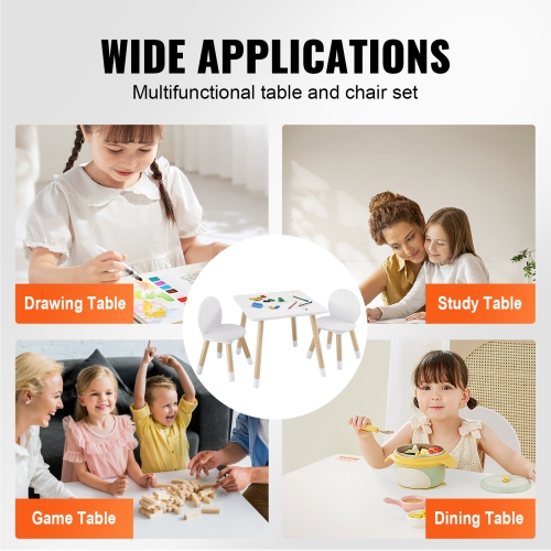 Ensemble avec table et 2 chaises pour enfants VEVOR, ensemble table et chaises pour tout-petits, table multi-activités pour enfants pour l'art,