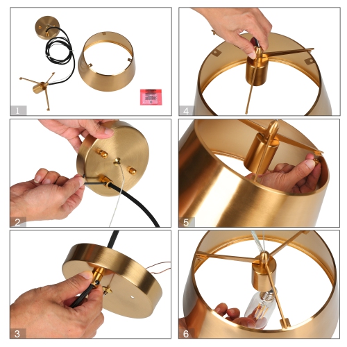 Tambour en laiton doré doré Uolfin Tambour Tambour moderne/contemporain Moyenne lampe suspendue pour îlot de cuisine