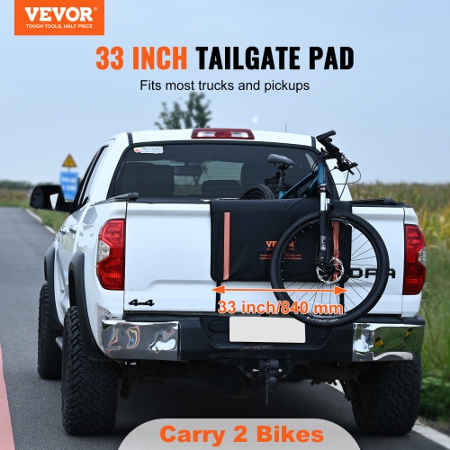 VEVOR 33" Tailgate Bike Pad, Truck Tailgate Pad Carry 2 Bikes, Tailgate Protection Pad with Reflective Strips and Tool Pocket, Universal Tailgate Pad