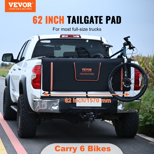VEVOR 62" Tailgate Bike Pad, Truck Tailgate Pad Carry 6 Mountain Bikes, Upgraded Grooves Tailgate Protection Pad with Reflective Strips, with Camera