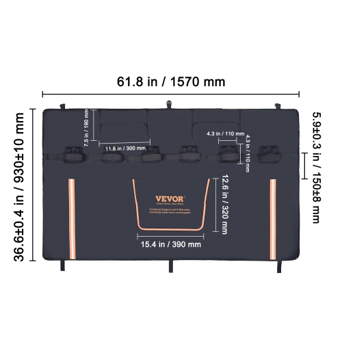 VEVOR 62" Tailgate Bike Pad, Truck Tailgate Pad Carry 6 Mountain Bikes, Upgraded Grooves Tailgate Protection Pad with Reflective Strips, with Camera