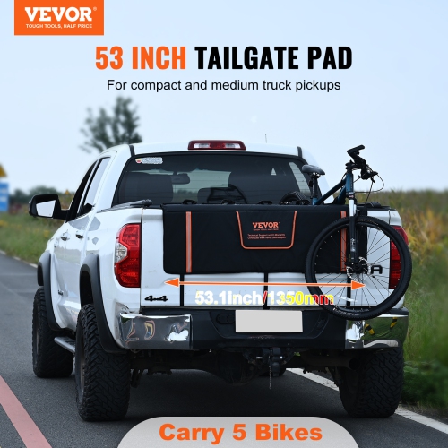 VEVOR 53" Tailgate Bike Pad, Truck Tailgate Pad Carry 5 Mountain Bikes, Tailgate Protection Pad with Reflective Strips, Tailgate Pad with Camera