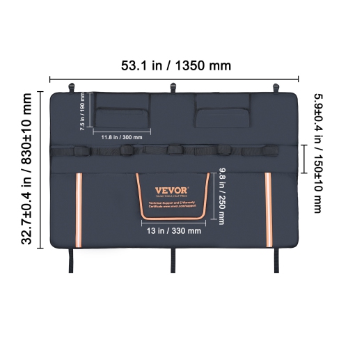 VEVOR 53" Tailgate Bike Pad, Truck Tailgate Pad Carry 5 Mountain Bikes, Tailgate Protection Pad with Reflective Strips, Tailgate Pad with Camera