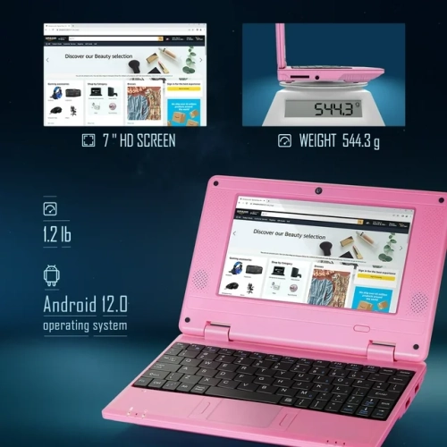 Portable 7'' Laptop Computer Quad Core Powered by Android 12.0, Netbook Computer with WiFi, Webcam and Bluetooth, Mini Laptop with Bag, Mouse, and