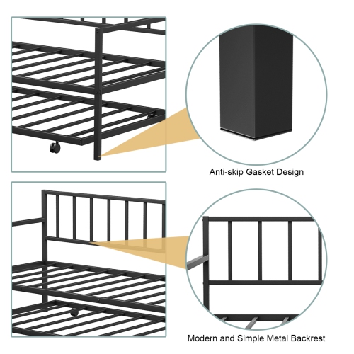 Topbuy Twin Size Steel Daybed &roll-out Trundle Frame Set w/ Casters
