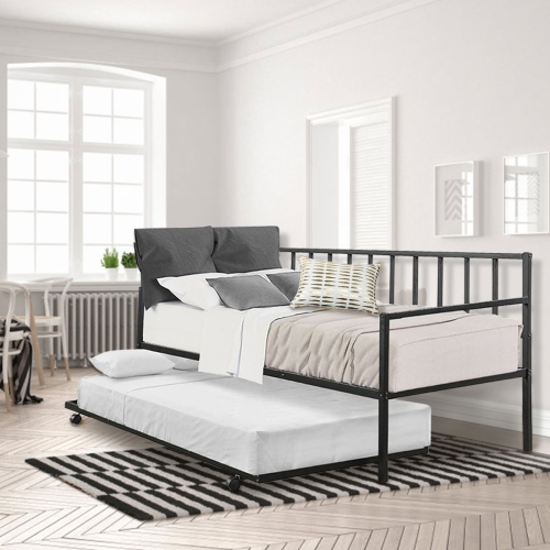 Topbuy Twin Size Steel Daybed &roll-out Trundle Frame Set w/ Casters