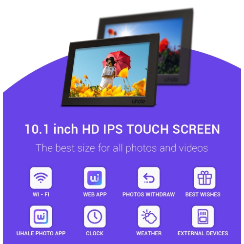 10.1 Inch Digital Picture Frame, WiFi with Uhale APP, 16 GB Automatic Image Rotation, 16:10 IPS Display 1200 x 800, Touch Screen Frame