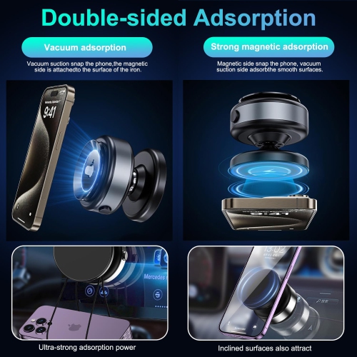 360° Electric Suction Vacuum Phone Holder, Double Sided Attachment Car Phone Mount, Hands Free for Car Dashboard Mounting, Smooth Surfaces