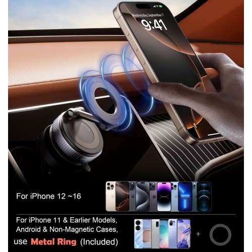 Strong Suction Car Phone Holder for MagSafe, Ultra Vacuum Suction Cup Phone Mount 360° Cell Phone Holders for Your Car Accessories