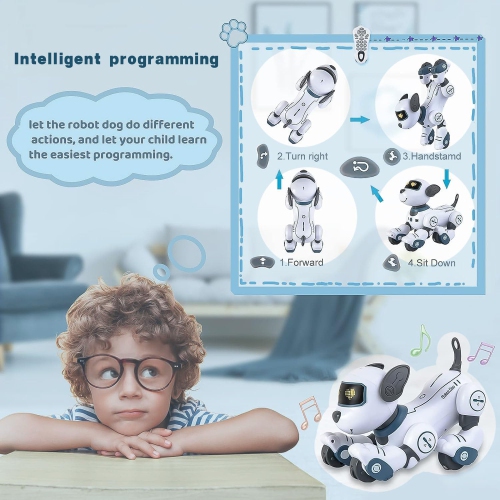 Chien robot télécommandé pour enfants, jouet robot interactif intelligent programmable, avec fonction de chant, de danse et de marche