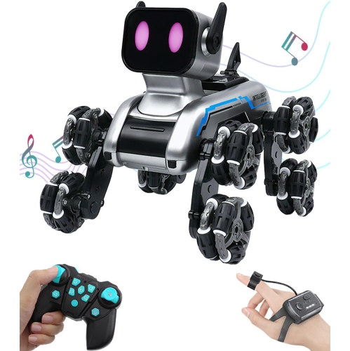Jouet robot télécommandé pour chien pour enfants, voitures téléguidées acrobatiques à détection de mouvement 2,4 GHz avec musique et lumière, cadeau