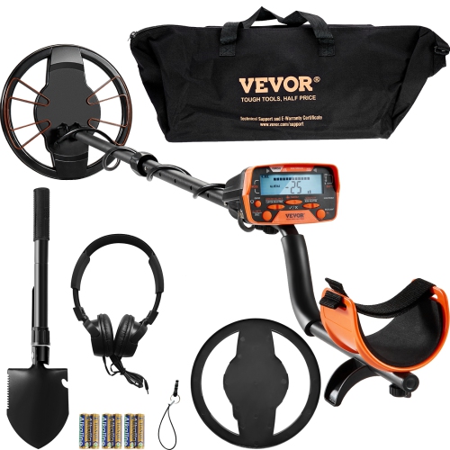 Image 1 of 9.. VEVOR 10 Inch Metal Detector for Adults & Kids, Waterproof Search Coil with LCD Display 7 Modes, Adjustable 41''-52'' Aluminum Stem, DSP Chip Gold