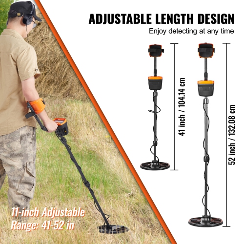 VEVOR 10 Inch Metal Detector for Adults & Kids, Waterproof Search Coil with LCD Display 7 Modes, Adjustable 41''-52'' Aluminum Stem, DSP Chip Gold