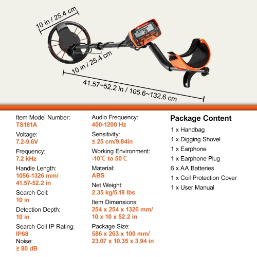 VEVOR 10 Inch Metal Detector for Adults & Kids, Waterproof Search Coil with LCD Display 7 Modes, Adjustable 41''-52'' Aluminum Stem, DSP Chip Gold