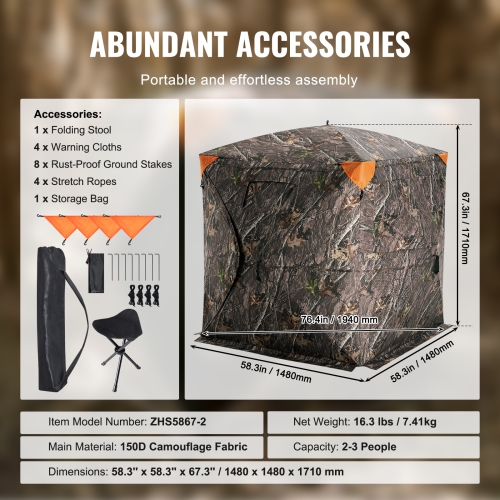 VEVOR 270° See Through Hunting Blind, 2-3 Person Pop Up Deer Blind for Hunting with Carrying Bag, Resilient Hunting Tent, One-Way See-Through Mesh